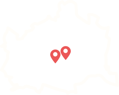 Vereinfachte, illustrierte Karte von Wien, auf der die beiden Standorte des Franzsikus Spital - Margareten und Landstraße - zu sehen sind.